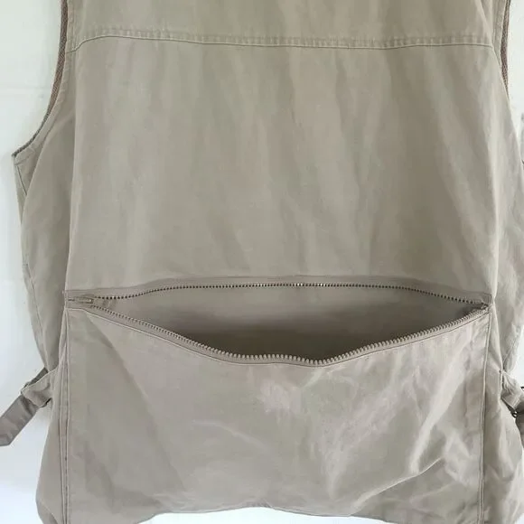 LL Bean Vintage Fishing Field Vest Men's LG Khaki Photography Hunting Back Pouch